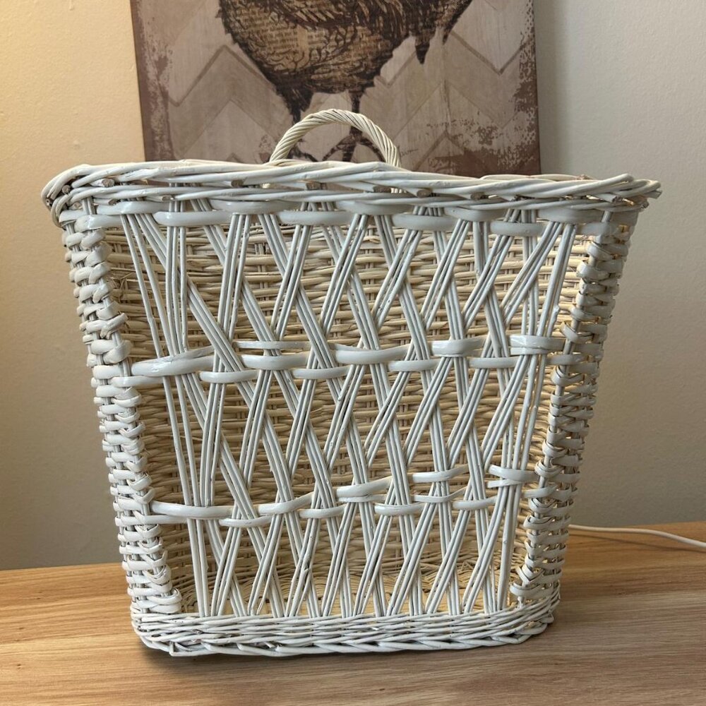 Vintage Oblong White Wicker Wall Basket